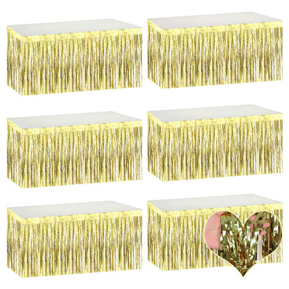 6 Pack 29x108 Inch Light Gold Metallic Foil Fringe Table Skirts Banner for Tinsel Streamer Garland Curtains Backdrop for Parade Floats Wedding Baby Shower Birthday Christmas Halloween Party Decoration