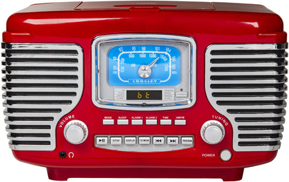 Crosley CR612B-RE Corsair Tabletop AM/FM Bluetooth Radio with CD Player and Dual Alarm Clock, Red
