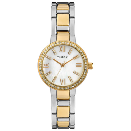 Timex Women's Dress Crystal 30mm Watch - Mother of Pearl Dial with Two-Tone Bracelet