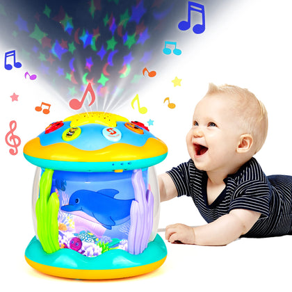 Baby Toys 6 to 12 Months Musical Light Up Tummy Time Infant Toys 3-6 7 8 9 12-18 Months Crawling Toys Ocean Rotating Projector Baby Gifts for 1 2 3 Year Old Boy Girl Birthday Toddlers Kids
