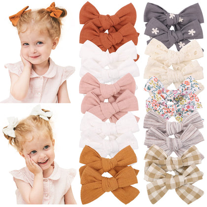 doboi 20PCS 3.6 Inches Baby Girls Linen Hair Bows Clips 10 Colors Fully Lined Hair Barrettes Accessories for Babies Infant Toddlers Kids in Pairs