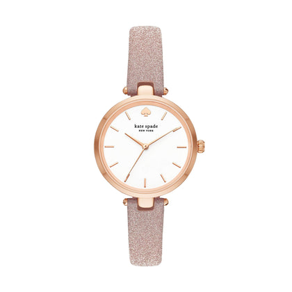 Kate Spade New York Women's Holland Quartz Metal and Leather Three-Hand Watch, Color: Rose Gold Glitter (Model: KSW9042)