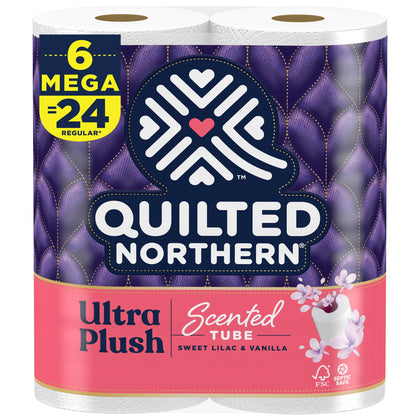 Quilted Northern Ultra Plush® Toilet Paper with Sweet Lilac & Vanilla Scented Tube, 6 Mega Rolls, 3-Ply Bath Tissue White