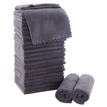 MOONQUEEN Ultra Soft Premium Washcloths Set - 12 x 12 inches - 24 Pack - Quick Drying - Highly Absorbent Coral Velvet Bathroom Wash Clothes - Use as Bath, Spa, Facial, Fingertip Towel (Grey)