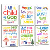 Sunday School Decorations for Classroom, Framed Bible Verse Wall Decor for Kids Room, Christian Religious Wall Art Canvas for Nursery Playroom Bedroom (Set of 6, 8X10in, Framed)