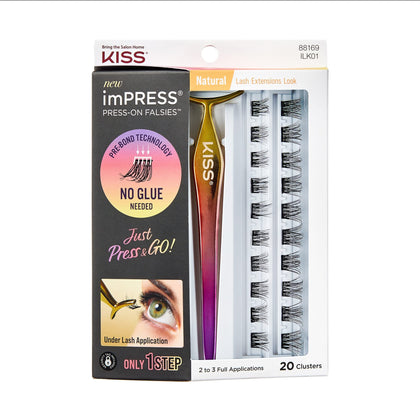 imPRESS Press-On Falsies Eyelash Clusters Kit, Natural, Black, No Glue Needed, Fuss Free, Invisible Band, Natural, 24 Hours, No Damage, No Sticky Residue, Flawless, Quick & Easy | 20 Clusters