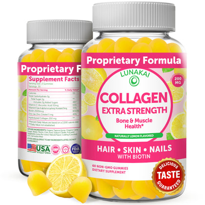 Collagen Gummies - Tastiest Proprietary Formula - 200mg Hydrolyzed Collagen Gummies for Women and Men with Biotin, Zinc, Vitamin C and E - Non-GMO Anti Aging Collagen Supplements for Women - 60 Count