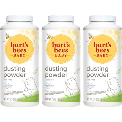 Burt's Bees Baby Dusting Powder, 100% Natural Origin, Talc-Free, Pediatrician Tested, 7.5 Ounces, Pack of 3, Pack May Very