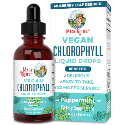 MaryRuth's Chlorophyll Liquid Drops | Clean Label Project Certified® | Vegan | Non-Diluted Liquid Chlorophyll| Mulberry Derived Supplement for Ages 14+ | Non-GMO | Delicious Minty Flavor | 2 Fl Oz