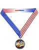 Decade Awards Bowling Color Medal, Gold - 2.5 Inch Wide First Place Tournament Medallion with Stars and Stripes American Flag V Neck Ribbon