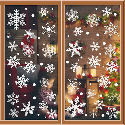 Christmas White Snowflakes Window Clings Decal Stickers Ornaments for Winter Frozen New Year Wonderland Decorations Party Supplies(269PCS+, 8 Sheets)
