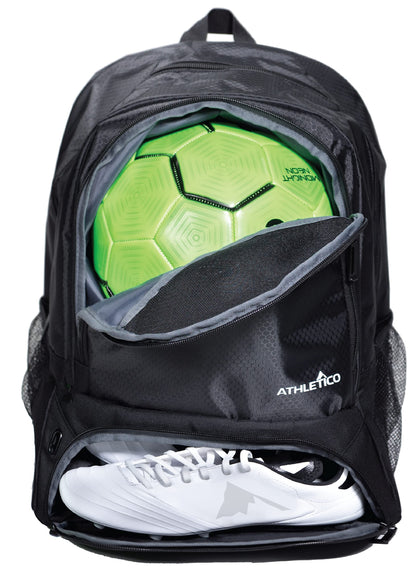 Athletico Youth Soccer Bag - Soccer Backpack & Bags for Basketball, Volleyball & Football | Includes Separate Cleat and Ball Compartment (Black)