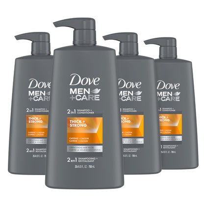 DOVE MEN + CARE Fortifying 2-in-1 Shampoo and Conditioner Thick and Strong with Caffeine 4 Count for Resilient and Thicker Hair Strengthens Thinning Hair 25.4 oz