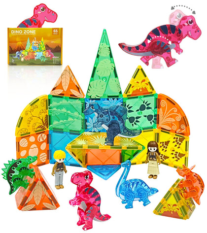 Magnetic Tiles Dinosaurs Magnet Building Blocks Toys for Kids Ages 3-5 4-8 8-12 Creative Animals Educational Stack Connecting Tile Construction for Boys Girls Toddlers 1-3 Year Old to STEM Learning