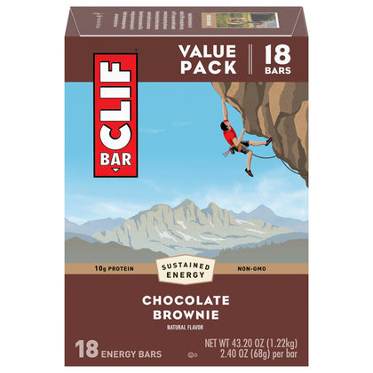CLIF BAR - Chocolate Brownie Flavor - Made with Organic Oats - Non-GMO - Plant Based - Energy Bars - 2.4 oz. (18 Pack)