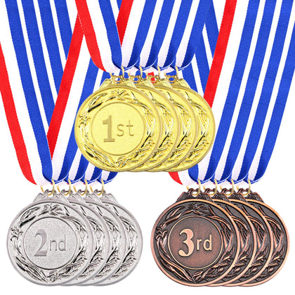 Swpeet 3PCS Metal Award Medals with Neck Ribbon, Olympic Style Winner Medals Gold Silver Brone Medals 1st 2nd 3rd Place Medals for Sports, Competitions, Party