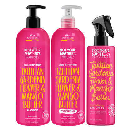 Not Your Mother's Naturals Moisturize and Enhance Curl Definition Shampoo, Conditioner, and Hair Detangler (3-Pack) - 98% Naturally Derived Ingredients (Tahitian Gardenia Flower & Mango Butter)