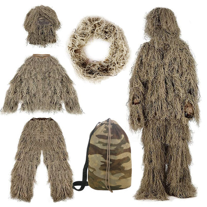 Sibosen 5 in 1 Ghillie Suit for Men/Kids, 3D Camouflage Camo Ghilly Suits for Hunting, Halloween Costumes