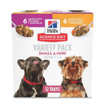 Hill's Science Diet Adult Small Paws Wet Dog Food Variety Pack, Chicken & Vegetables, Beef & Vegetables, 3.5 oz. Cans, 12-Pack