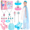Hapgo Princess Dress Up Shoes and Pretend Jewelry Toys Set, 2 Pairs of Princess Shoes with Cape Tiara Crowns Earrings Necklaces Bracelets Rings Wands Bag Role Play Shoes for Girls Aged 3-6 Years Old