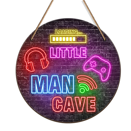 Neon Little Man Cave Sign, Boys Teenage Room Hanging Wall Art Decoration, Christmas Birthday Gift for Son Kid, Playroom Nursery Decor for Game Lover Gamer Wall Decor 12?x 12?