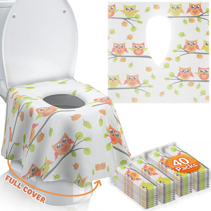 Gimars 40 Packs XL Large Disposable Travel Toilet Seat Covers - Individually Wrapped Portable Non Slip Waterproof Potty Seat Covers for Adult,Kids and Toddler Potty Training,Owl Design
