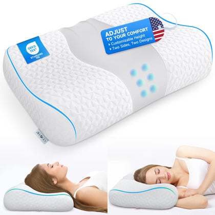 Zibroges Premium Ergonomic Cervical Pillows: Adjustable Memory Foam for Neck & Shoulder Pain Relief - Orthopedic Contour Support, Cooling Comfort for Side/Back Sleepers & Adults
