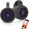 Pyle Waterproof Marine Wakeboard Tower Speakers - 4 Inch Dual Subwoofer Speaker Set w/LED Lights & Bluetooth for Wireless Music Streaming - Boat Audio System w/Mounting Clamps PLMRLEWB47BB