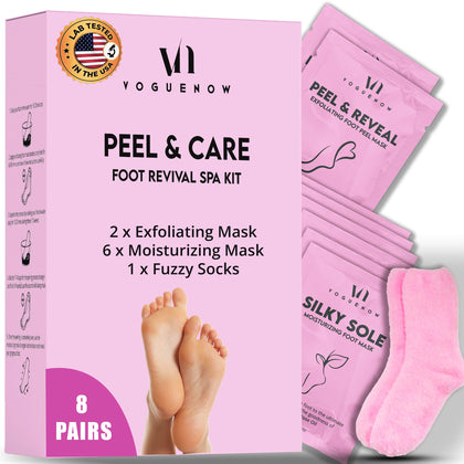 Foot Mask Spa Gift Pack of 8-2X Foot Peeling Mask + 6X Hydrating Foot Masks with Fuzzy Socks for Dry, Cracked Heels & Calluses- Exfoliating & Moisturizing Booties for Baby Soft Feet - Foot Spa Gift