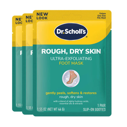 Dr. Scholl's Rough, Dry Skin Ultra Exfoliating Foot Mask 3 Pack, Gently Peels and Softens, with Urea, Dead Skin Remover for Feet, Callus Remover, Essential Oils Soothe, Disposable Moisturizing Socks