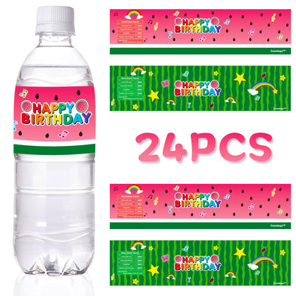 24 Pcs Cartoon Melon Party Water Bottle Labels for Kids Boys Girls J Watermelon Birthday Party Supplies Stickers Baby Shower Decorations Favors