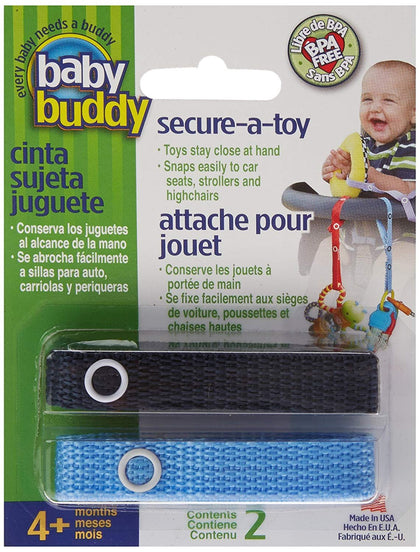 Baby Buddy Secure-A-Toy, Safety Strap Secures Toys, Teether, Or Pacifiers to Strollers, Highchairs, Car Seats, Adjustable Length to Keep Toys Sanitary Clean, Registry Must Haves, Blue-Navy, 2 Count