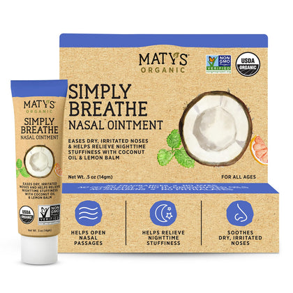 Matys Simply Breathe Nasal Ointment - Dry Nose Relief - Soothes Sore Noses from Air Travel, Dry Climates, CPAP Use & More -Natural Saline Alternative for Adults & Kids - 0.5 oz