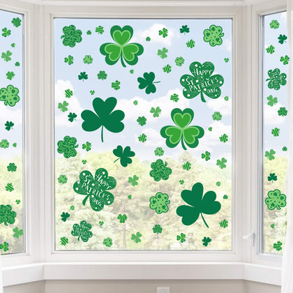 St Patricks Day Window Clings, Shamrock Window Stickers for St Patricks Day Decorations, 109 PCS Reusable Static Spring Window Clings for St Patricks Day Decor