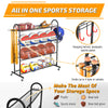 PLKOW Basketball Rack, Rolling Ball Storage with Baseball Bat Holder and Hooks, Sports Equipment Storage with Wheels for Volleyball, Football and Basketball Accessories, Powder Coated Steel