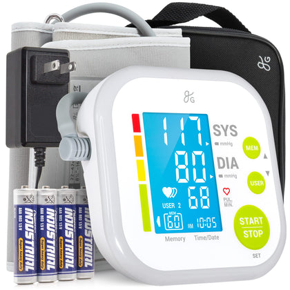 Greater Goods Blood Pressure Monitor - Complete Kit with Wall Adapter | Track Systolic, Diastolic Blood Pressure, and Pulse | Includes Premium Comfort Cuff | Designed in St. Louis