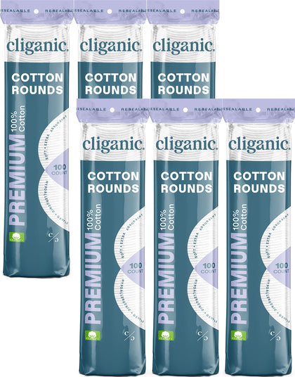 Cliganic Premium Cotton Rounds | Makeup Remover Pads, Hypoallergenic, Lint-Free | 100% Pure Cotton (600 Count)