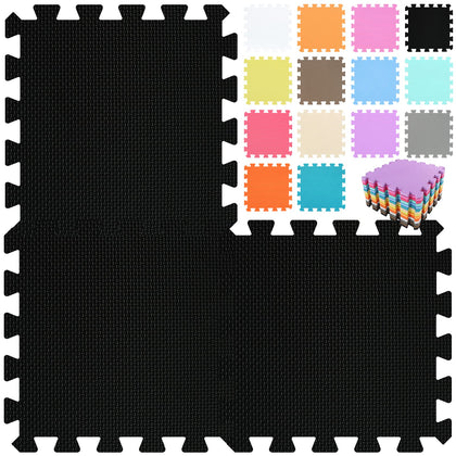 qqpp EVA Rubber 18 Tiles Interlocking Puzzle Foam Floor Mats - Baby Play Mat for Playing | Exercise Mat for Home Workout. Black. QC-Db18N