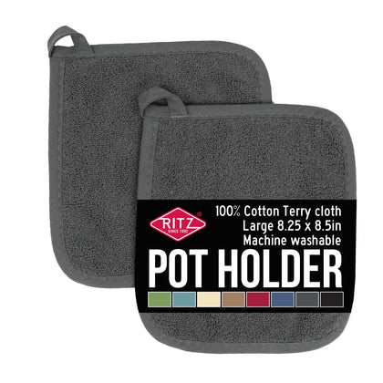 Ritz Terry Potholder & Hot Pad: Unparalleled Heat Resistant, Durable 100% Cotton - Ergonomically Designed for Optimal Grip - Easy-Care Machine Washable - Perfect for Your Kitchen - Graphite, 2-Pk