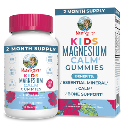 MaryRuth Organics Kids Magnesium Citrate Gummies by MaryRuth's | 2 Month Supply | Sugar Free | Calm Magnesium Gummies for Kids 2+ | Bone Health | Calcium Absorption | Sleep Gummies | Vegan | 60 Count