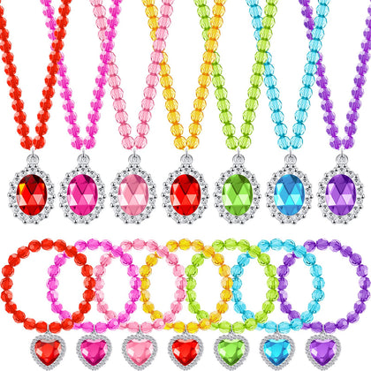7 Sets Girl Dress up Jewelry Toddler Jewelry Princess Bracelet Necklaces Kids Costume Jewelry Set for Girl Tea Costume Party (Oval, Heart Pendant)