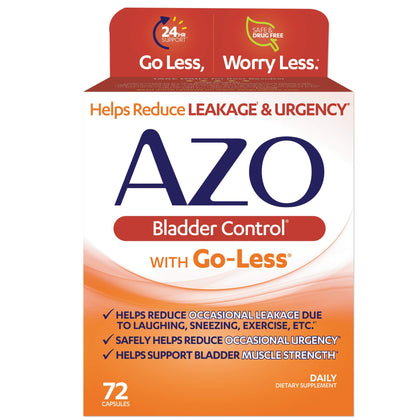 AZO Bladder Control with Go-Less Daily Supplement | Helps Reduce Occasional Urgency, leakage due to laughing, sneezing and exercise | 72 Capsules