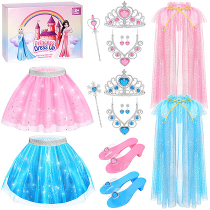 Princess Dress Up Clothes for Little Girls Toddlers, Princess Costume Set with Princess Cape, Tutu, Crown, Shoes, Play Jewelry, Kids Pretend Play & Dress Up Princess Toys & Gifts for Girls Toddlers