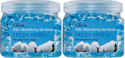 Clear Air Odor Eliminator Gel Beads - Air Freshener - Eliminates Odors in Bathrooms, Cars, Boats, RVs & Pet Areas - Made with Essential Oils - Fresh Linen Scent - 12 Ounce - 2 Pack