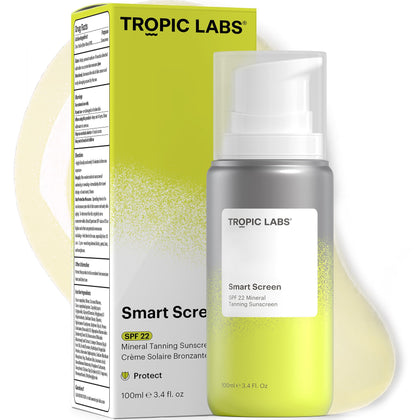 TROPIC LABS Smart Screen Mineral Tanning Sunscreen SPF 22 - Zinc Oxide Reef Safe Sunscreen Plus Natural Tanning Accelerator. Safe Tanning Lotion, Vacation Essentials For Face & Body 3.4oz