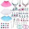 WATINC 51Pcs Princess Jewelry Toy Pretend Play Set Ballet Tutu Skirts of Stars Snowflake for Little Girls Crowns Necklaces Adjustable Jewel Rings Earrings Bracelets Wands Dress Up Accessories for Kids