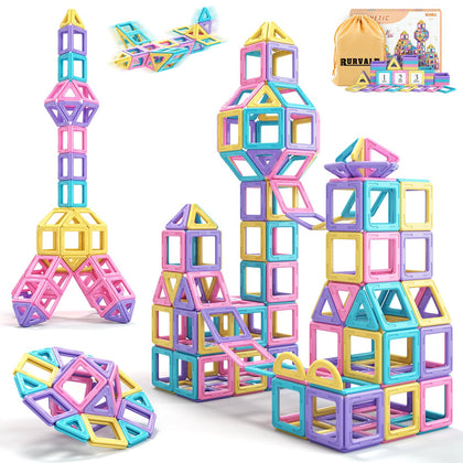 Rurvale 44Pcs Magnetic Blocks Basic Set, Toddler Girl Toys, Birthday Gifts Ideas for Girls Age 3-5, Magnetic Tiles, Montessori Toddler Kids Magnet Toys for 3 4 5 6 7 Year Old Girls