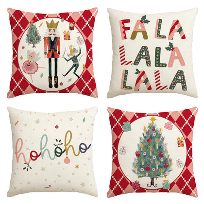 AVOIN colorlife Merry Christmas Nutcracker Red Throw Pillow Covers, 18 x 18 Inch Winter Holiday Party Cushion Case Decoration for Sofa Couch Set of 4