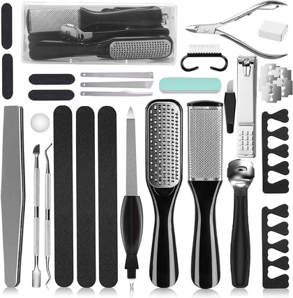 Professional Pedicure Kit, 26 in 1 Stainless Steel Foot Care Tools With Foot File and Callus Remover for Men Women Travel