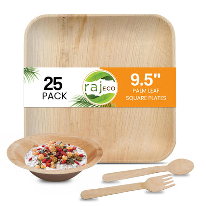 Raj Palm Leaf Plates Plates like Bamboo plates Disposable, Compostable Tableware for wedding, Lunch, Dinner, Birthday, Camping, Outdoor BBQ, Picnic (9.5